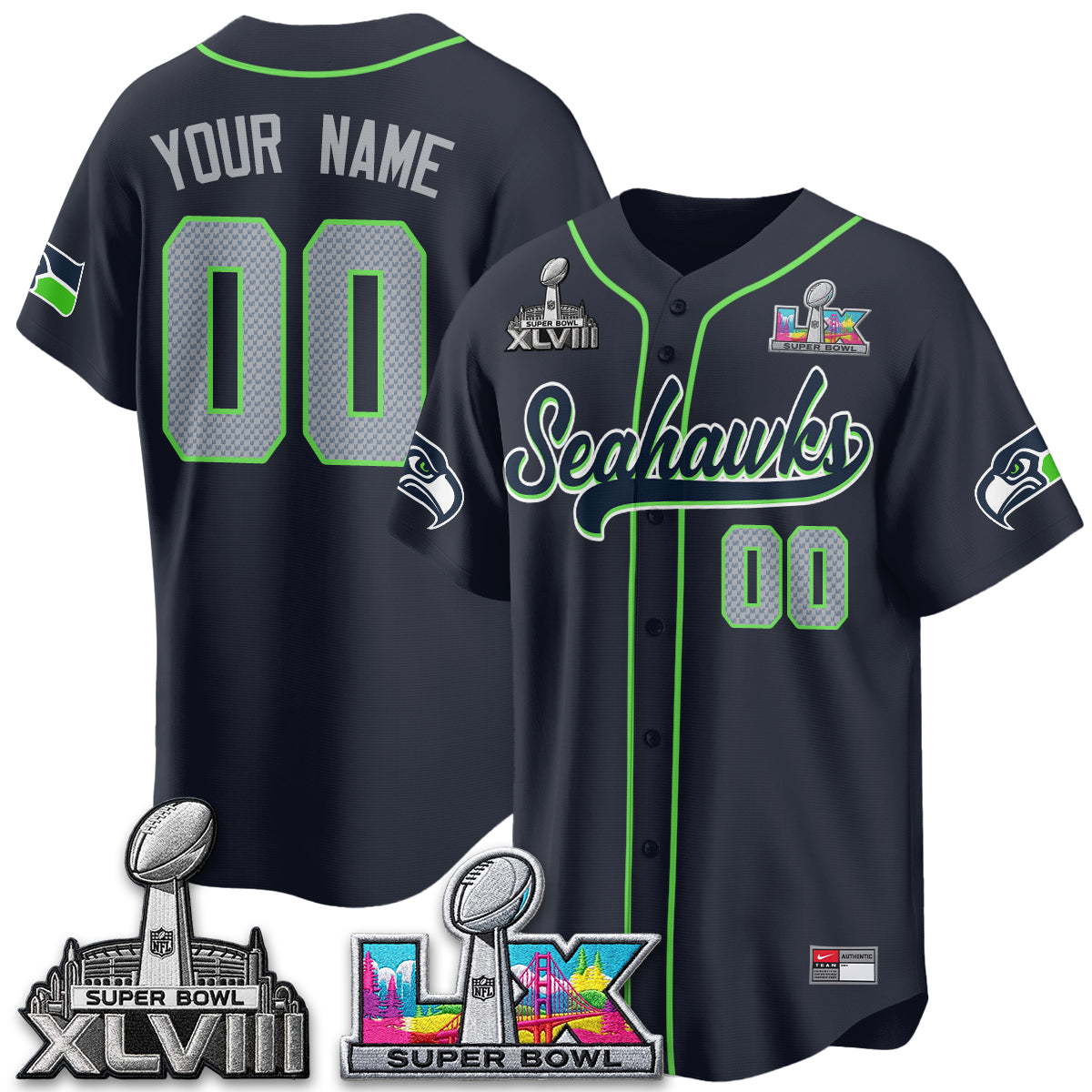 Seattle Seahawks S.Bowl Champs Baseball Vapor Custom Jersey - Stitched