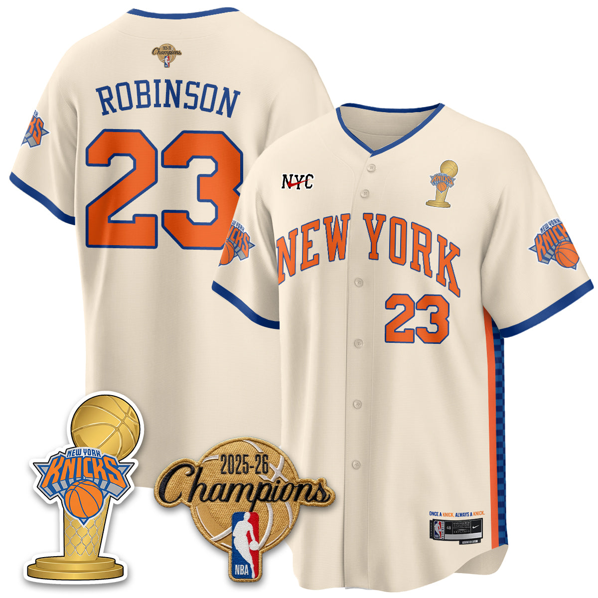 NYK 2026 NBA Champions Vapor Black Gold Jersey - Stitched