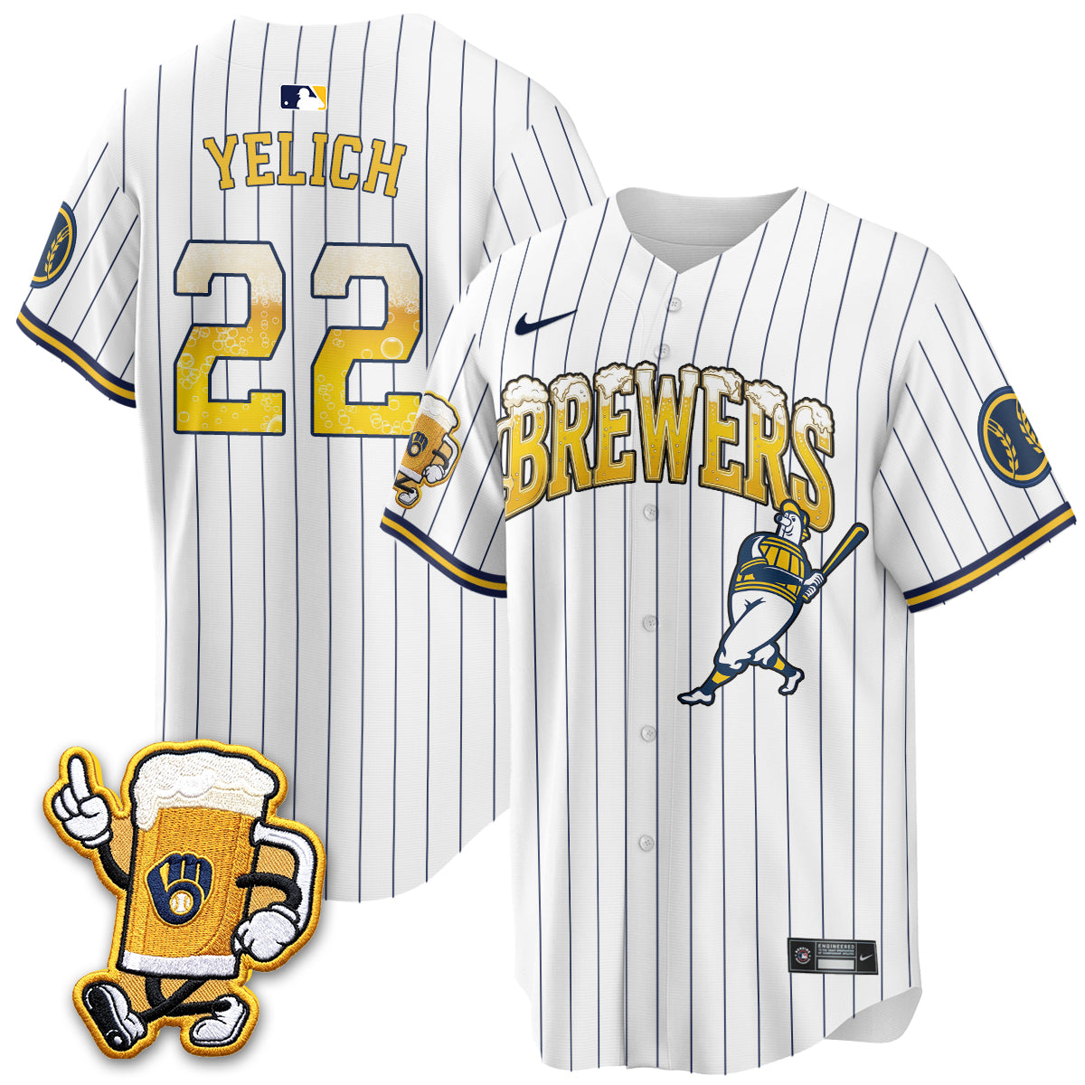Milwaukee Brewers "Pitcher & Pint" Edition Vapor Jersey V2 - Stitched