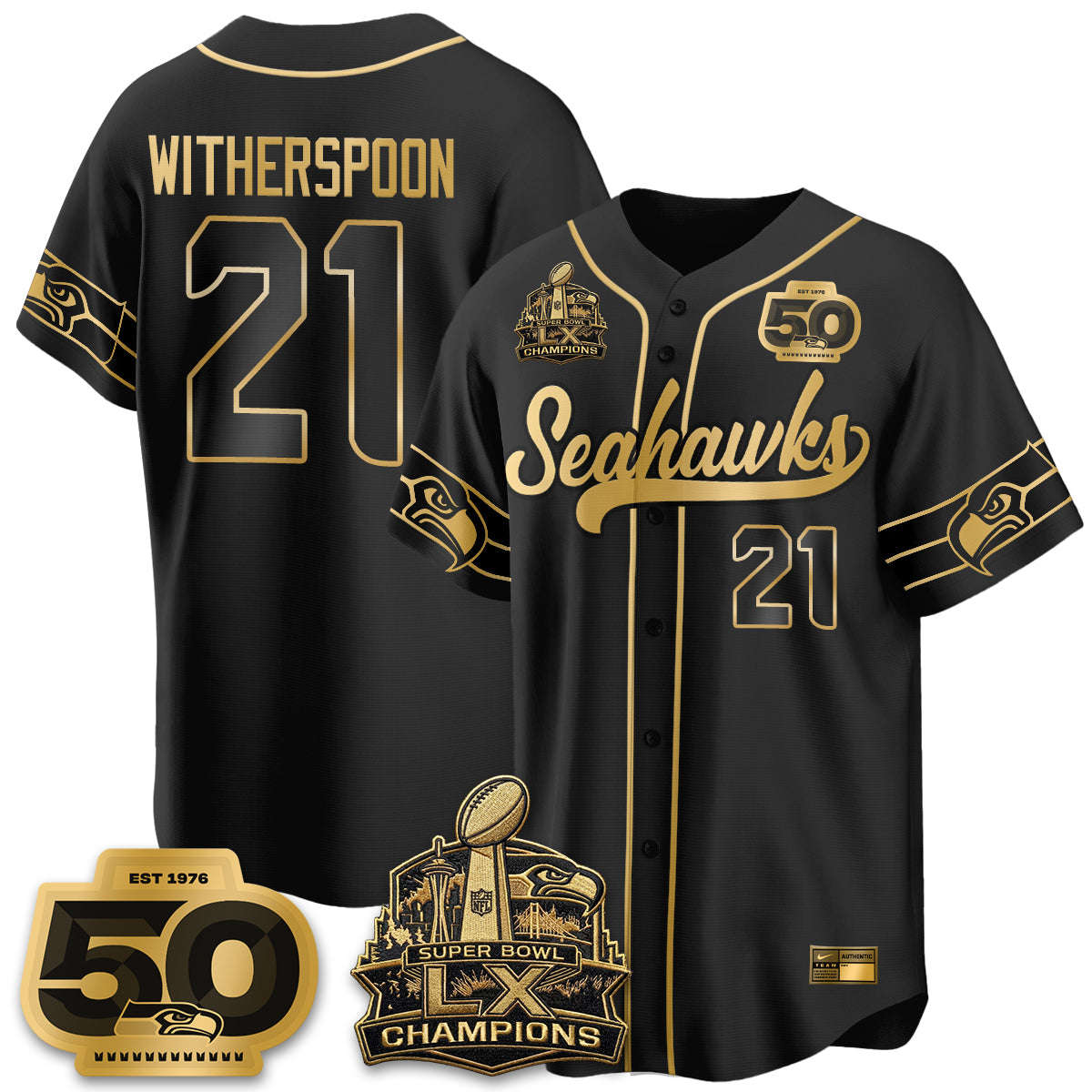 Seattle Seahawks SB LX Champs Vapor Baseball Jersey - Stitch