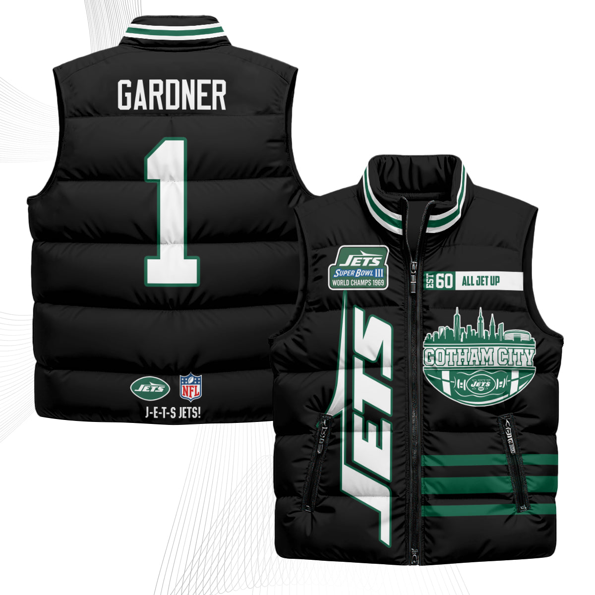New York Jets Gotham City Puffer Vest - Printed