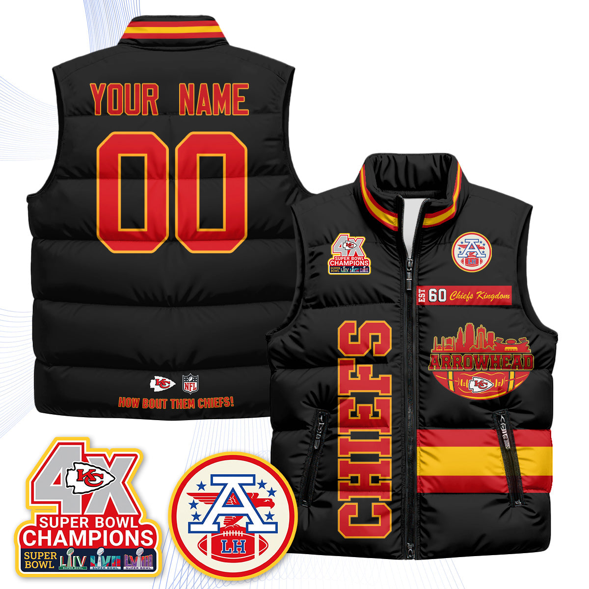 KC Arrowhead Custom Puffer Vest - Printed