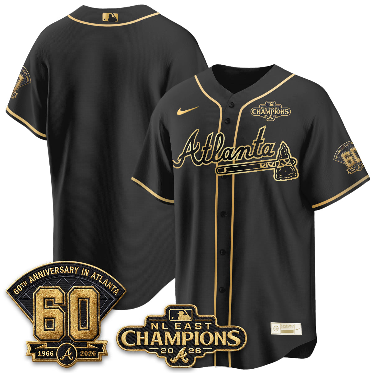 Atlanta Braves 2026 NL East Champs Gold Edition Vapor Jersey - Stitched