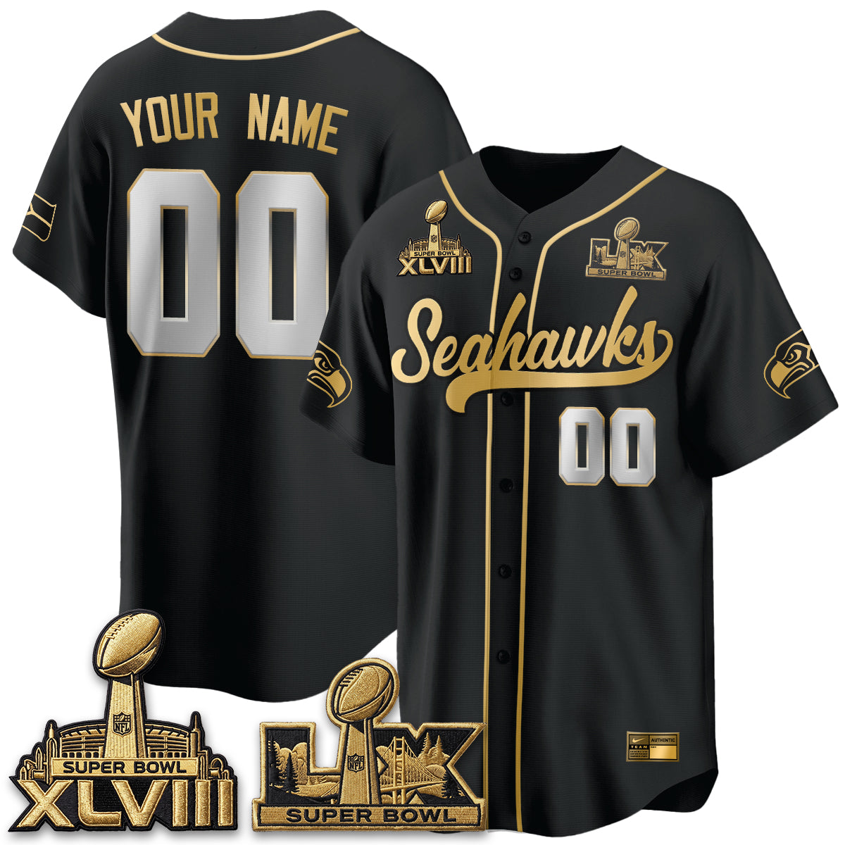 Seattle Seahawks S.Bowl Champs Baseball Vapor Custom Jersey - Stitched