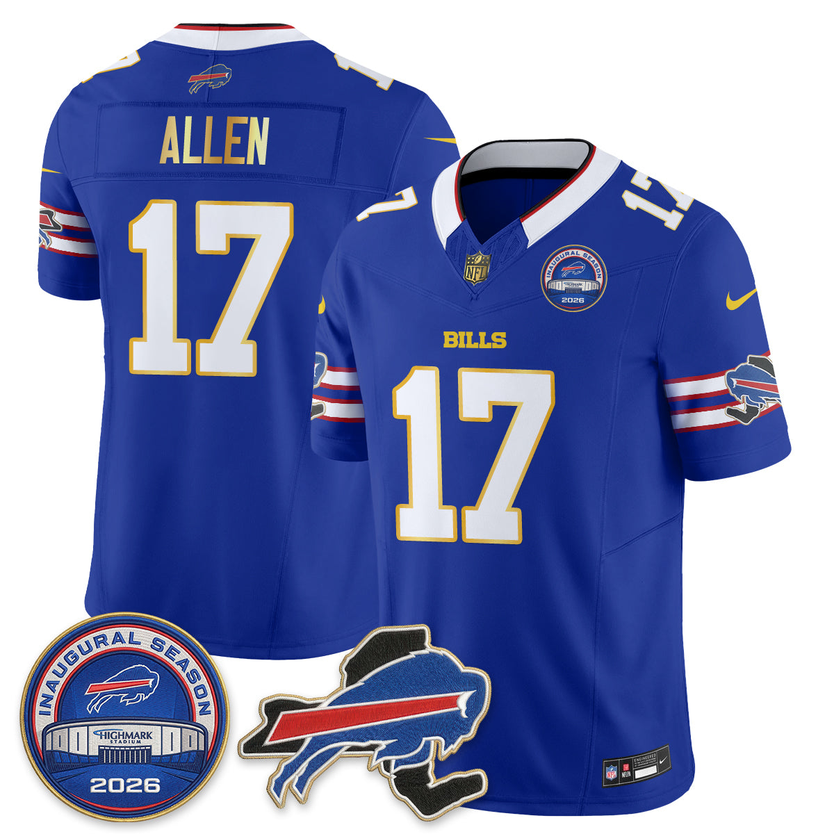 Buffalo Bills 2026 Gold Trim Edition Vapor Jersey - Stitched