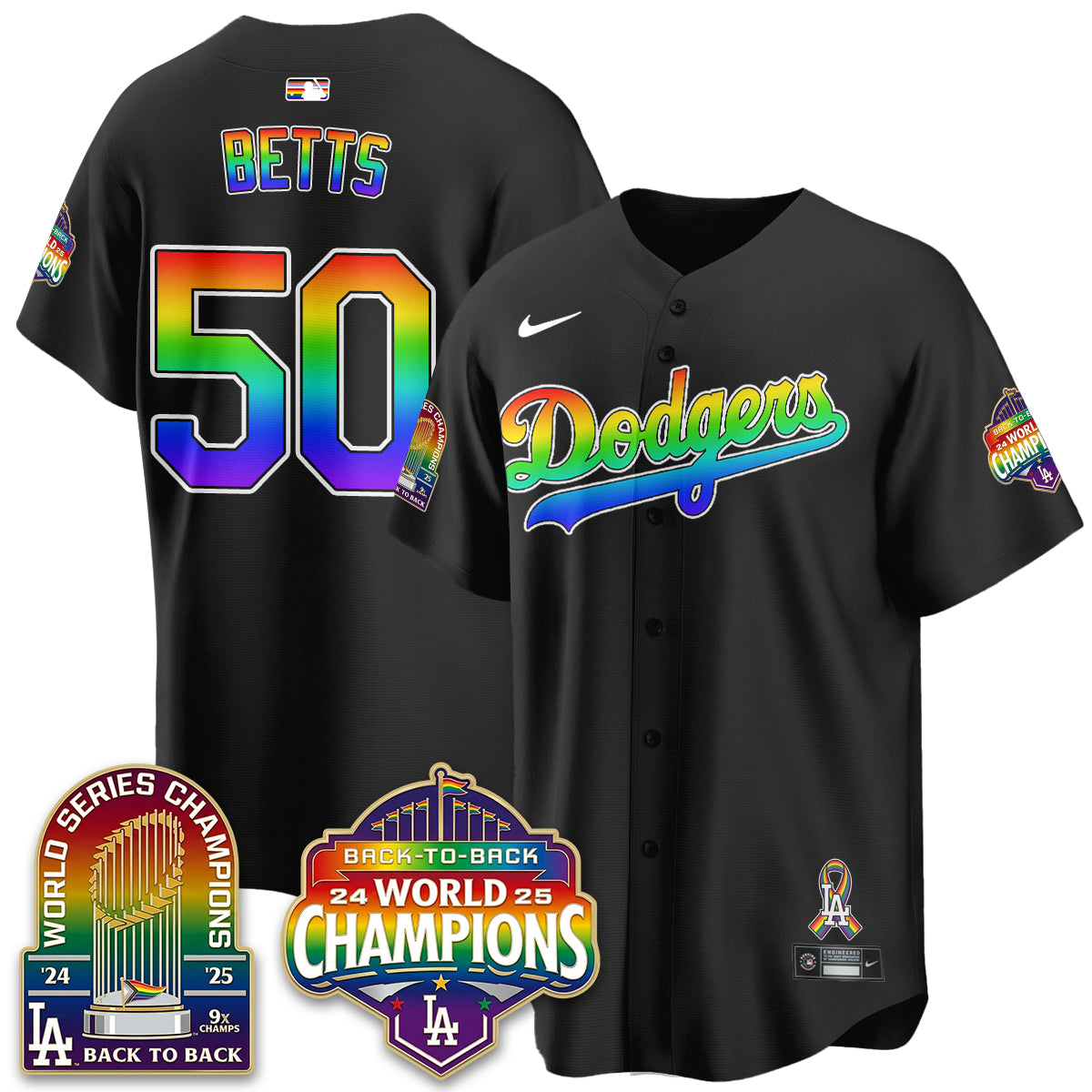 Los Angeles Dodgers Happy Pride Month Vapor Jersey - Stitched