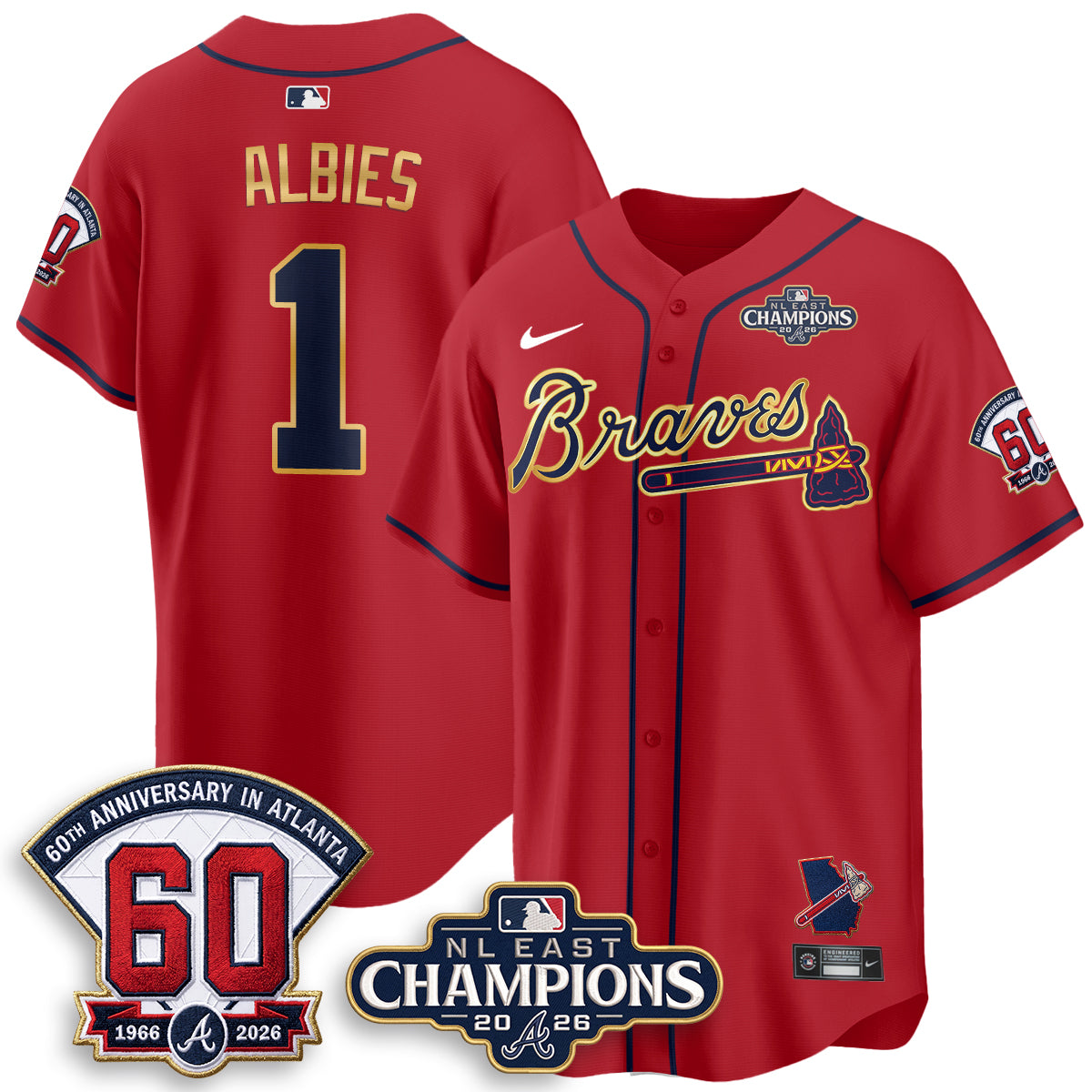 Atlanta Braves 2026 NL East Champs Gold Edition Vapor Jersey - Stitched