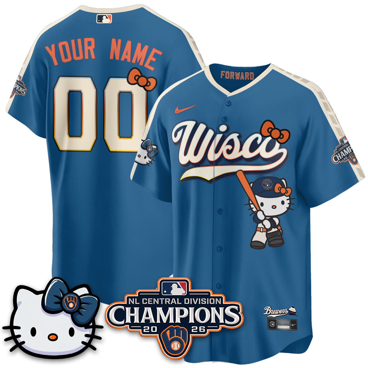 Milwaukee Brewers NL Central Champs x Meow KT Vapor Custom Jersey - Stitched
