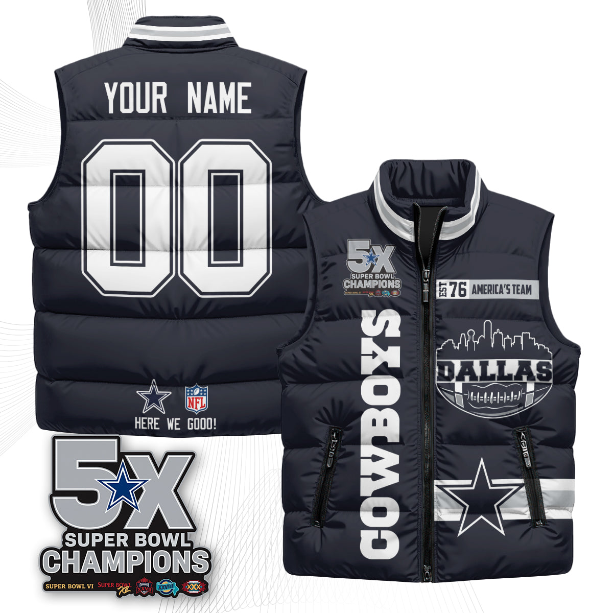 DAL "America's Team" Custom Puffer Vest - Printed