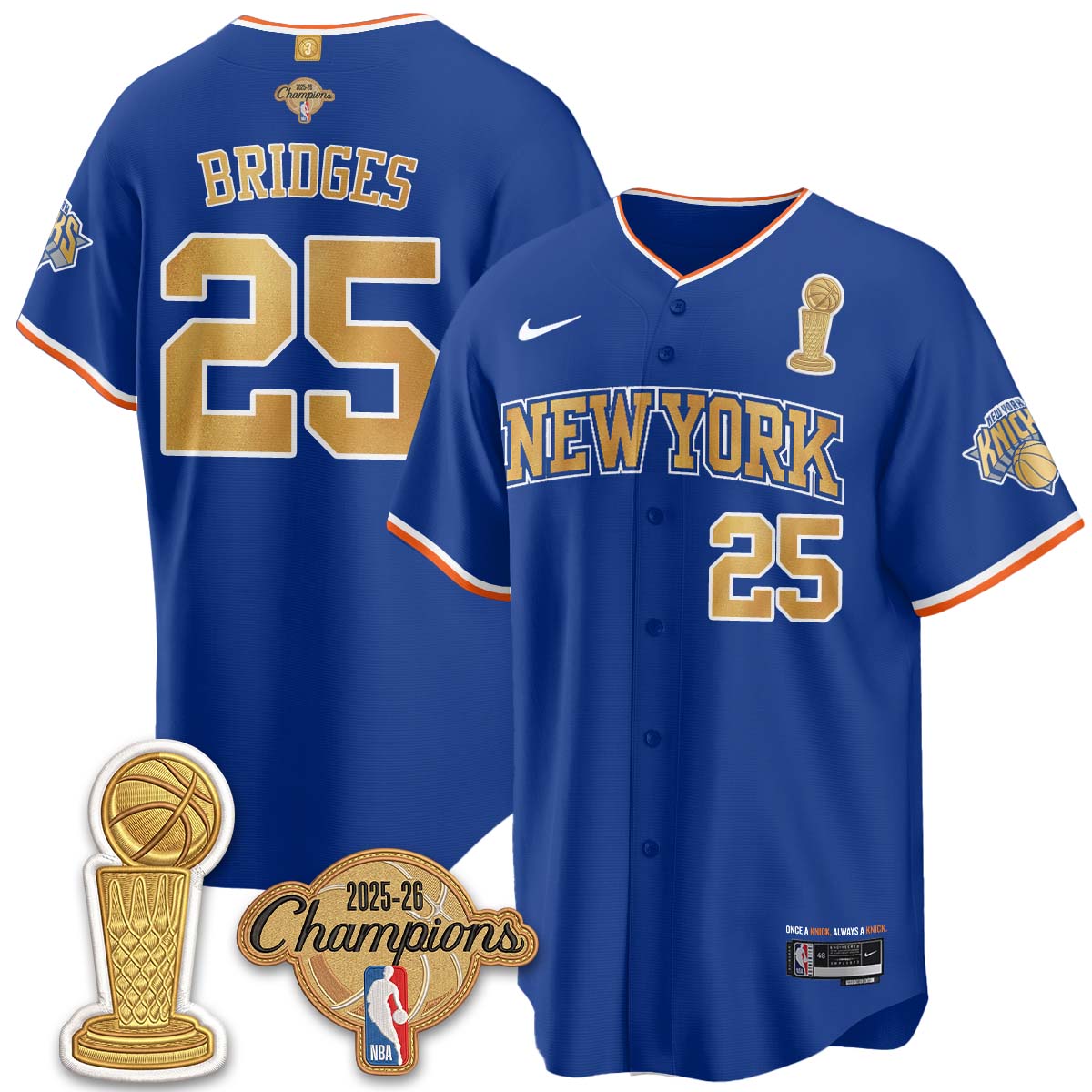 New York Knicks Champions Night Baseball Vapor Jersey - Stitched