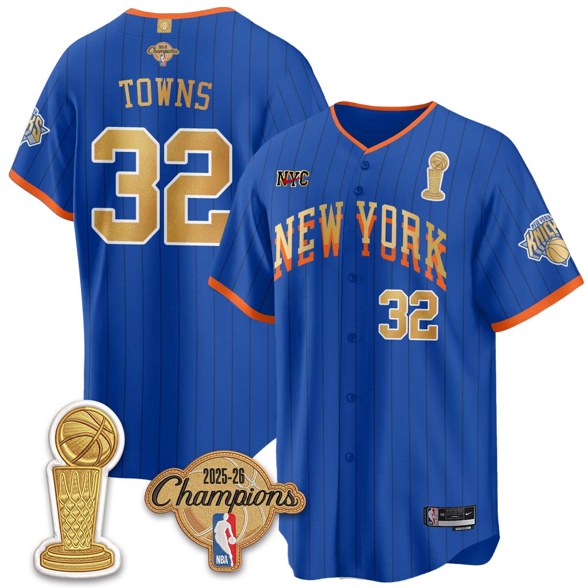 New York Knicks Champions Night Baseball Vapor Jersey - Stitched