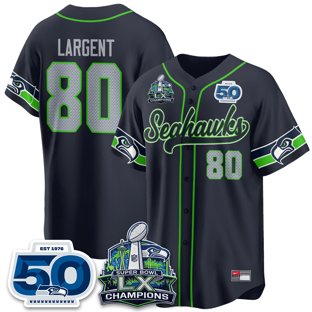 Seattle Seahawks SB LX Champs Vapor Baseball Jersey - Stitch
