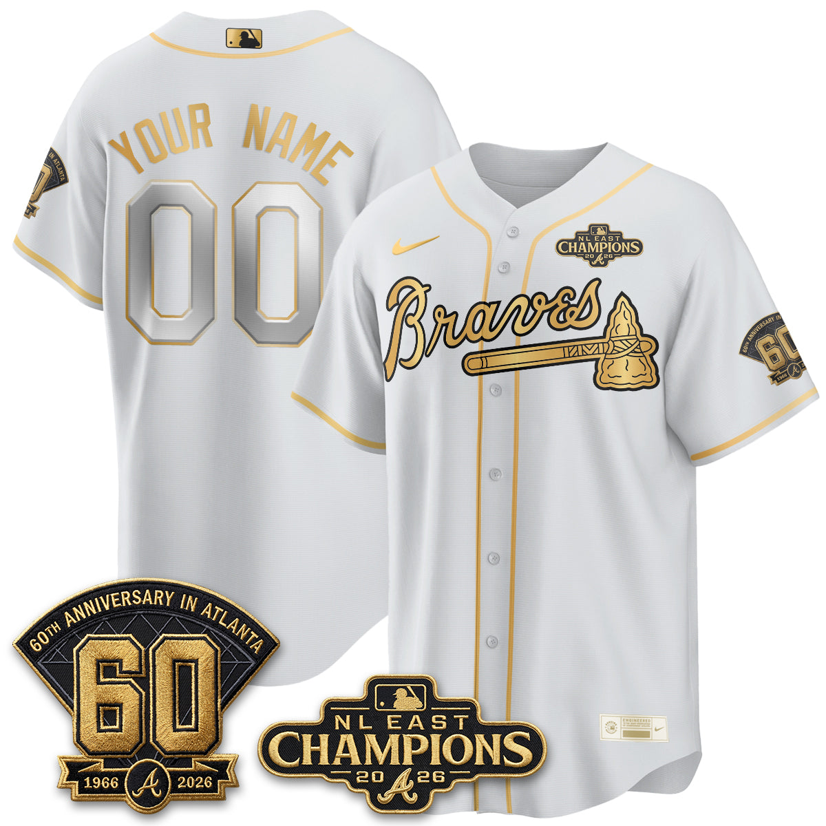 Atlanta Braves 2026 NL East Champs Gold Edition Vapor Custom Jersey - Stitched