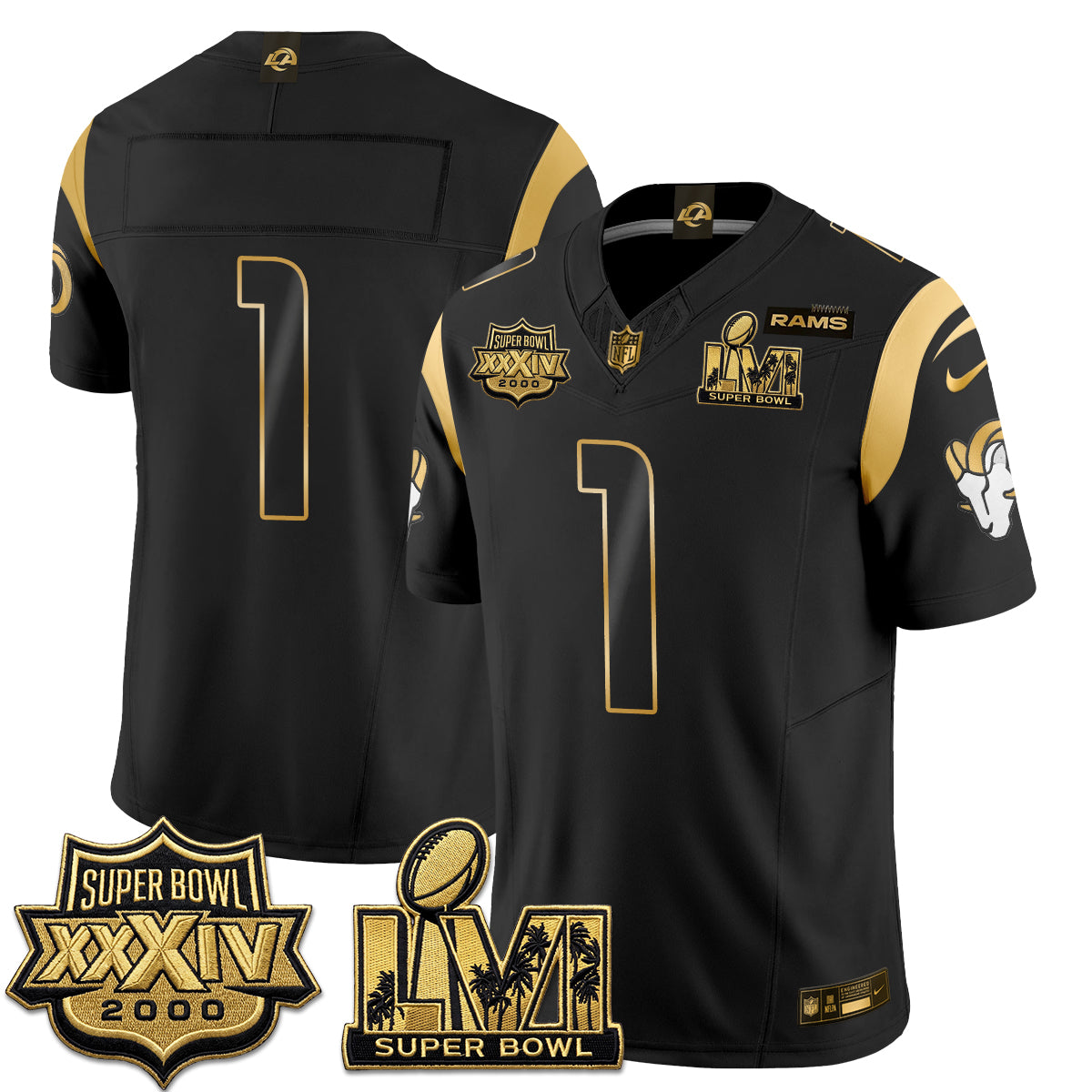 LAR SBowl Champs Gold Vapor Jersey - Stitched