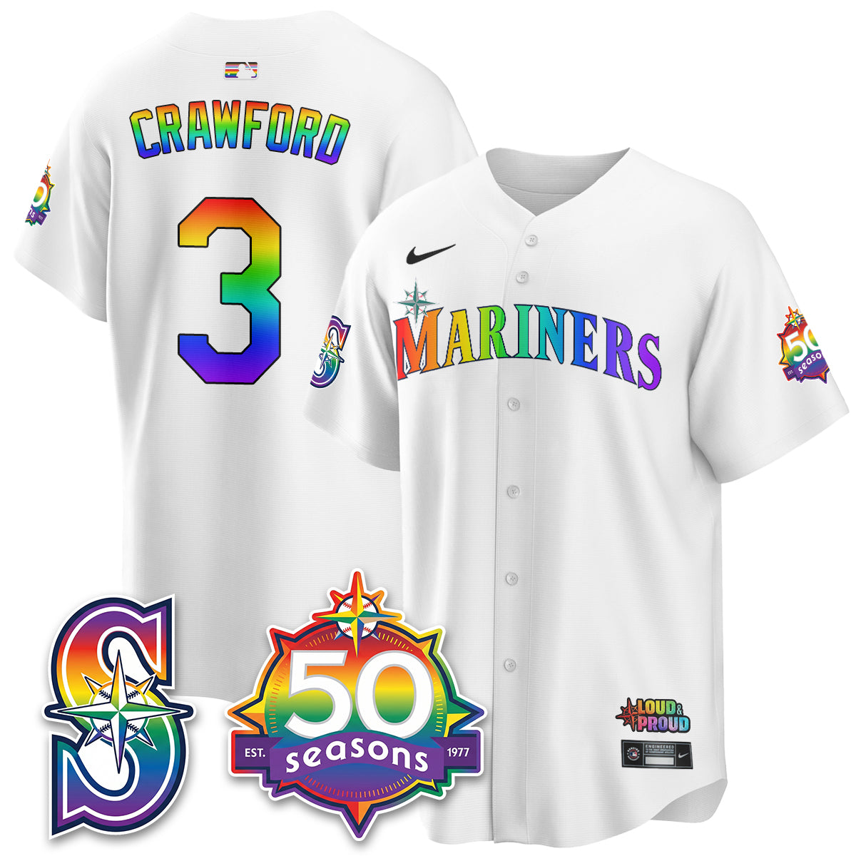 Seattle Mariners Happy Pride Month Vapor Jersey - Stitched