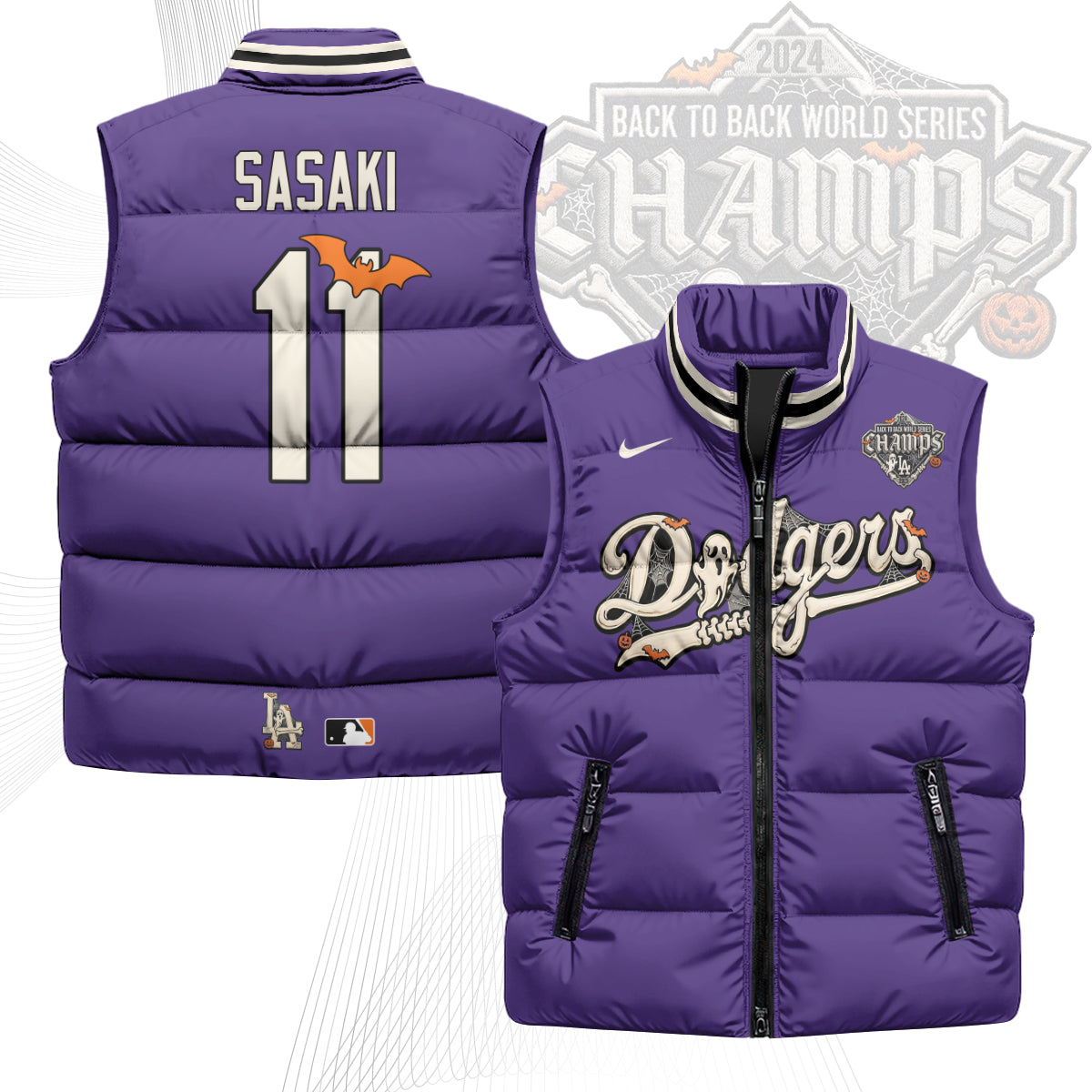 Los Angeles Dodgers Halloween 2026 Unisex Puffer Vest - Printed