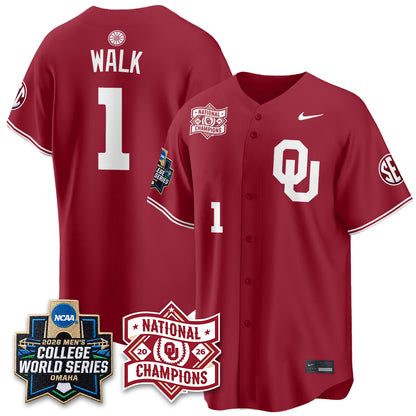 Oklahoma Sooners 2026 NCAA Baseball Men's College World Series Champions Vapor Jersey - Stitched