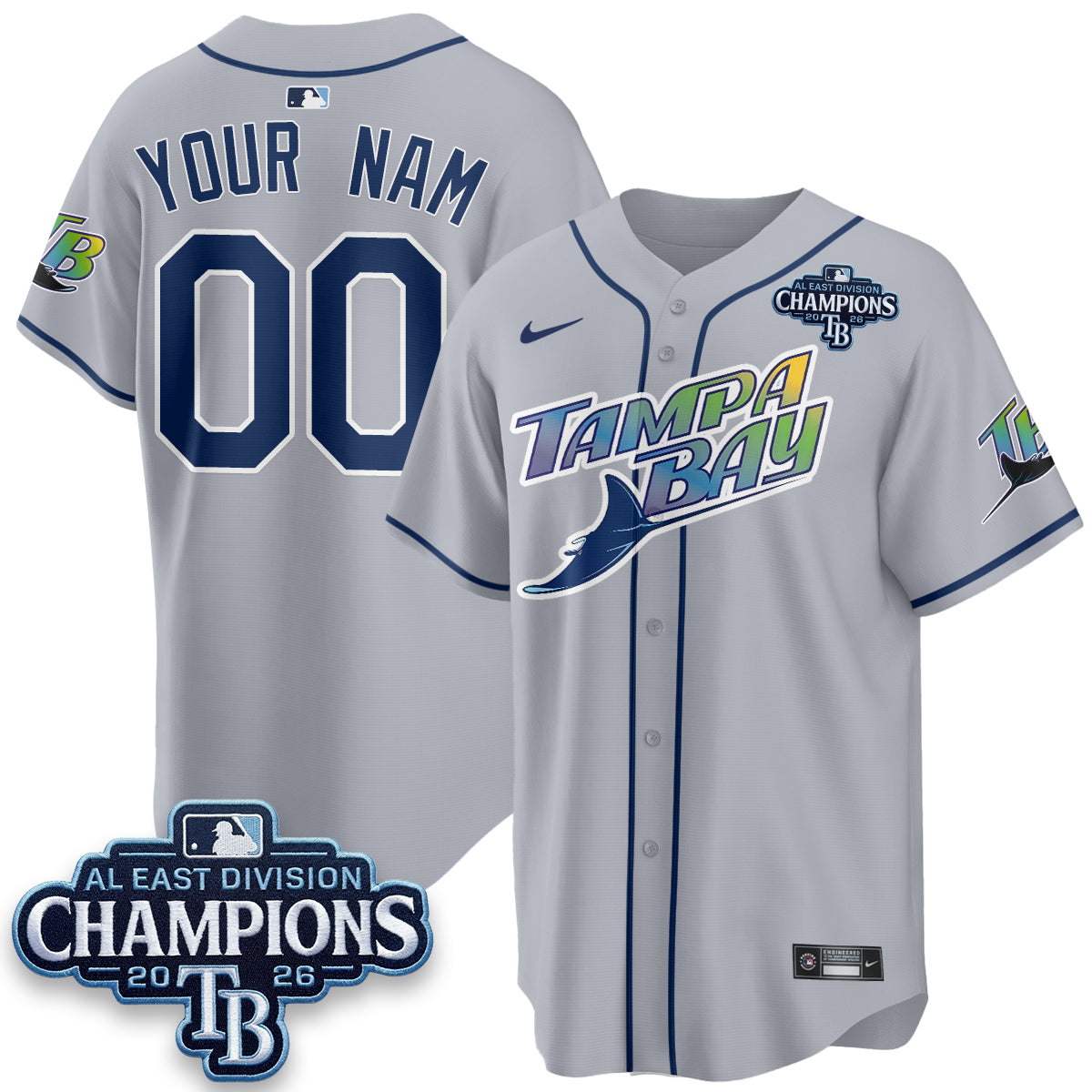 Tampa Bay Rays 2026 AL East Champs Vapor Custom Jersey - Stitched