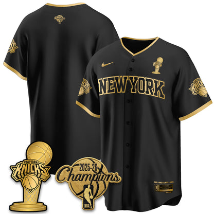NYK 2026 NBA Champions Vapor Black Gold Jersey - Stitched