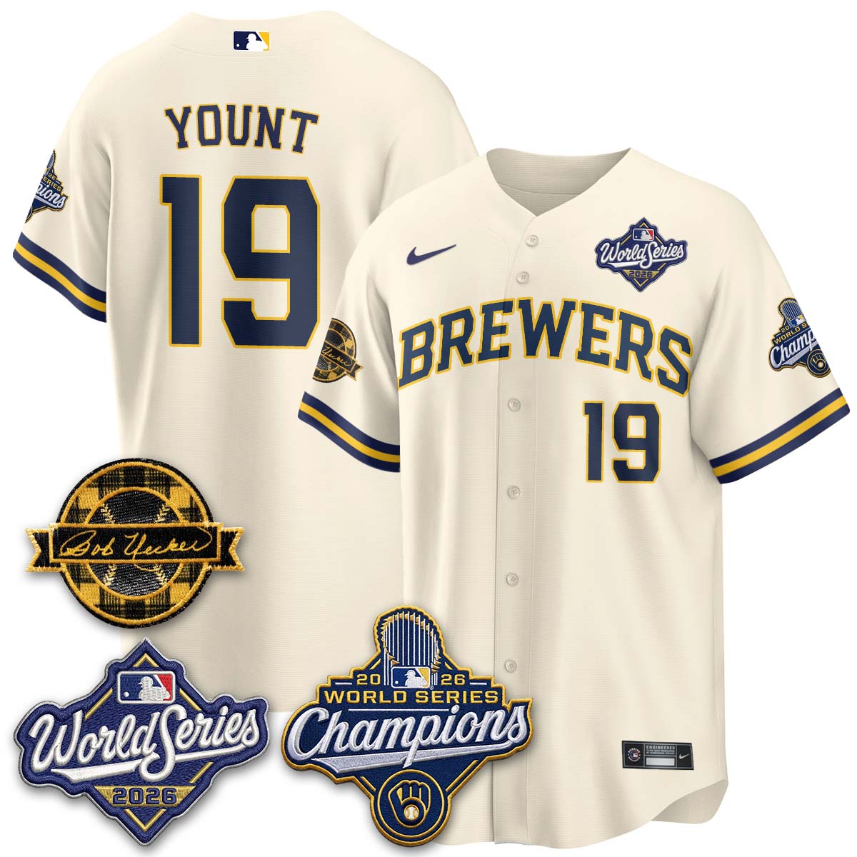 MIL 2026 WS Champions - Bob Uecker Patch Cream Jersey - Stitched (#24)