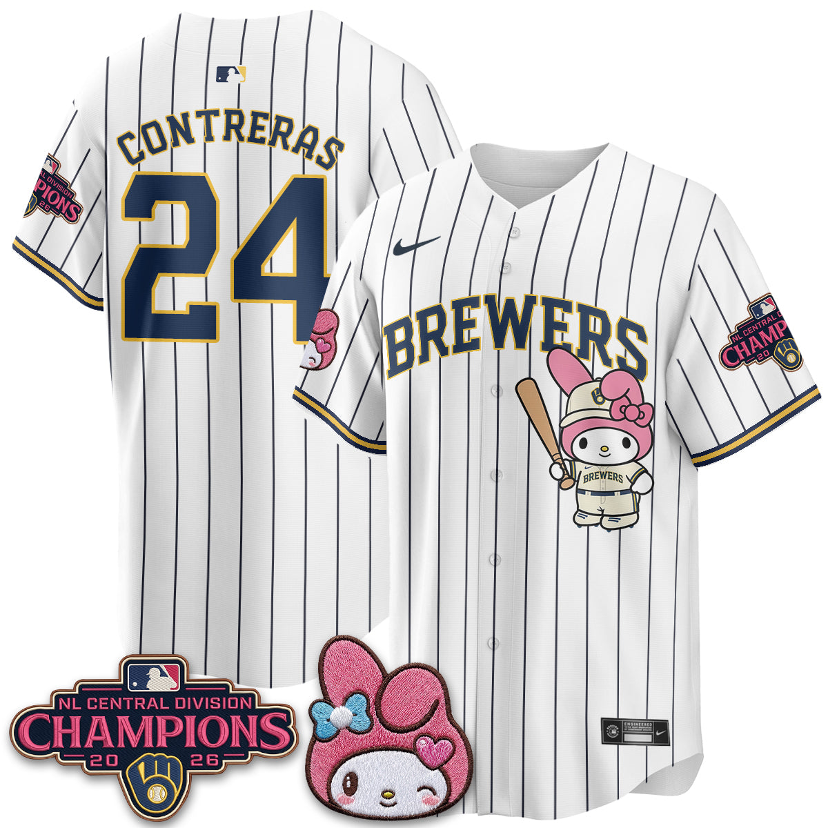 Milwaukee Brewers NL Central Champs x Pink Sanrio Friend  Vapor Jersey - Stitched