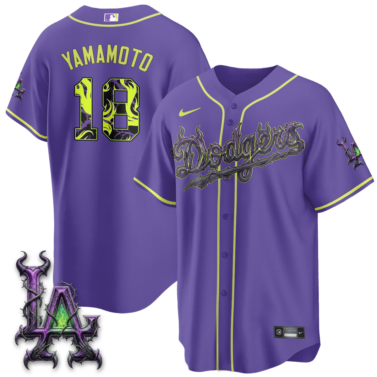 Los Angeles Dodgers Villains Halloween - Horned Queen Vapor Jersey- Stitched