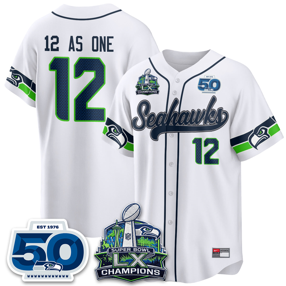Seattle Seahawks SB LX Champs Vapor Baseball Jersey - Stitch