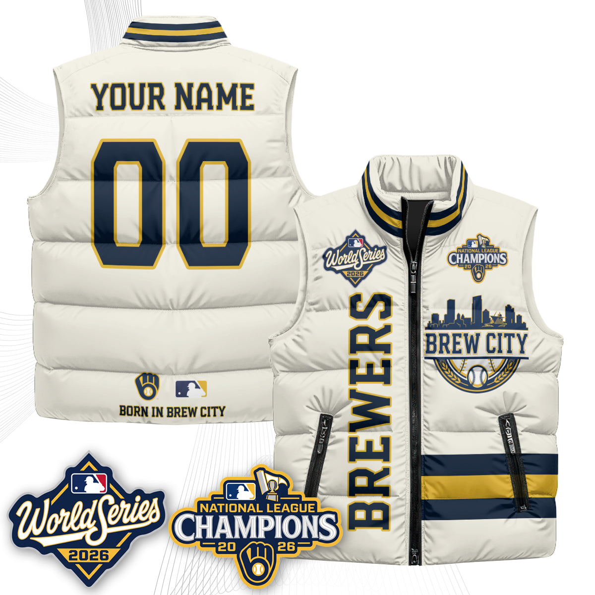 Milwaukee Brewers 2026 NL Champions Custom Puffer Vest - Printed