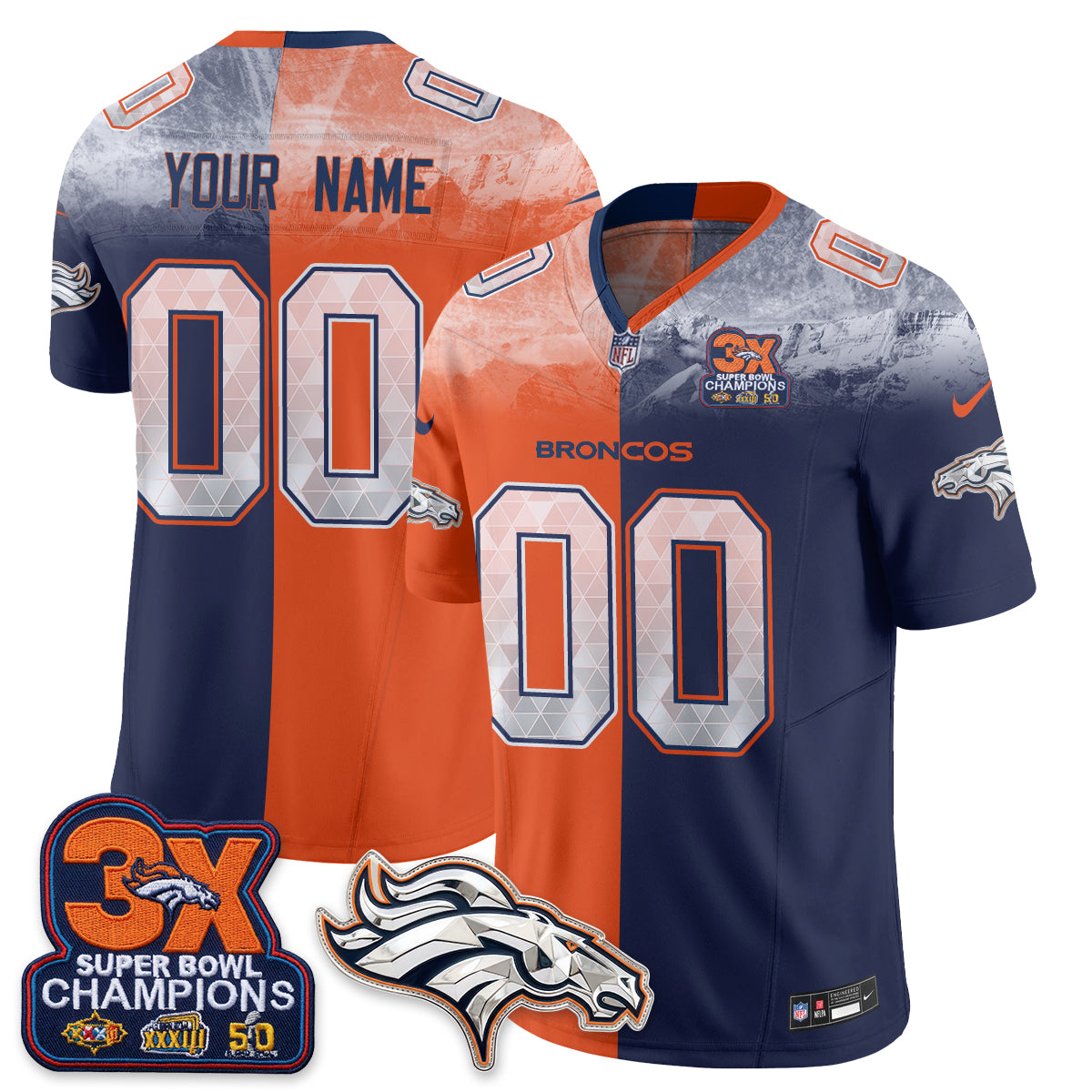 Denver Broncos Mile High Split Edition Vapor Custom Jersey - Stitched