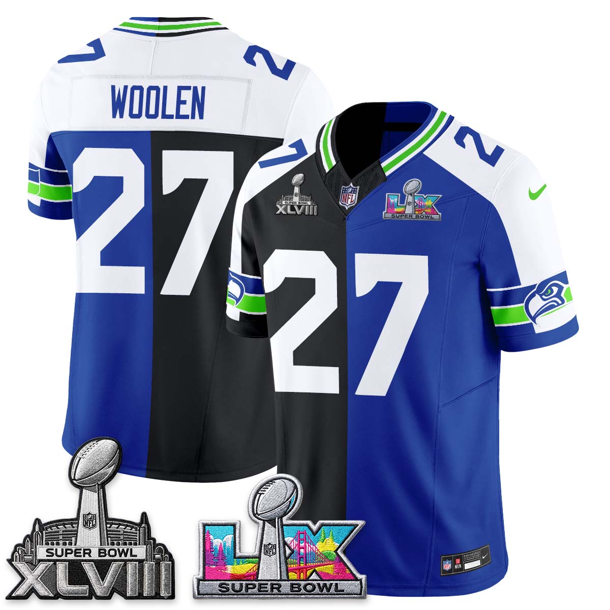 Seattle Seahawks Throwback 2 SB Patches Vapor Jersey - Stitched