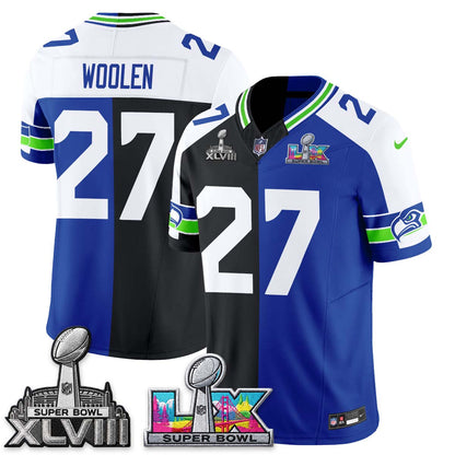 Seattle Seahawks Throwback 2 SB Patches Vapor Jersey - Stitched