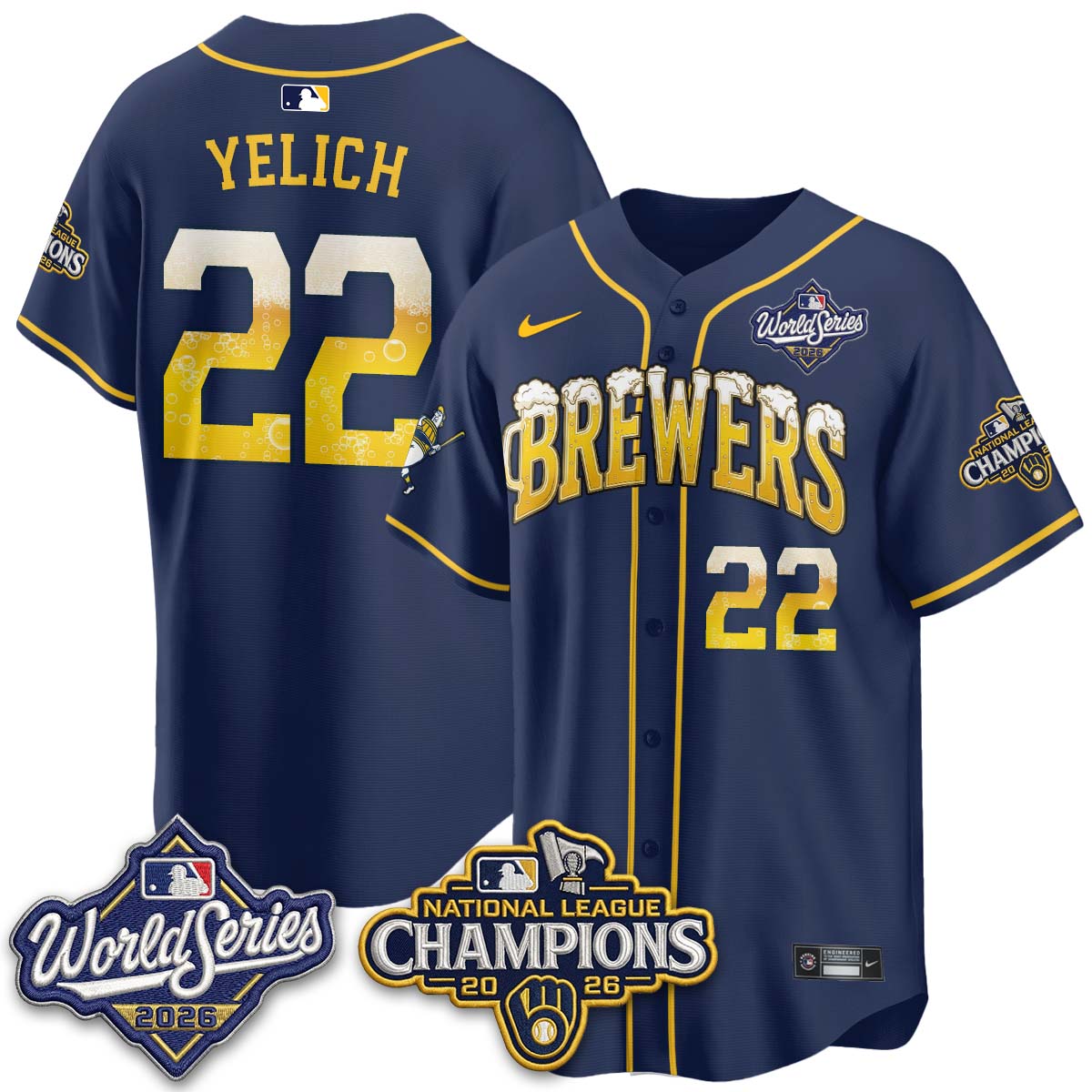 Milwaukee Brewers "Pitcher & Pint" 2026 NL Champions Vapor Jersey - Stitched
