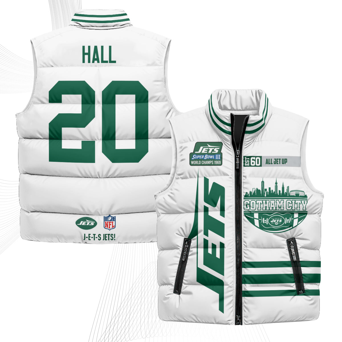 New York Jets Gotham City Puffer Vest - Printed