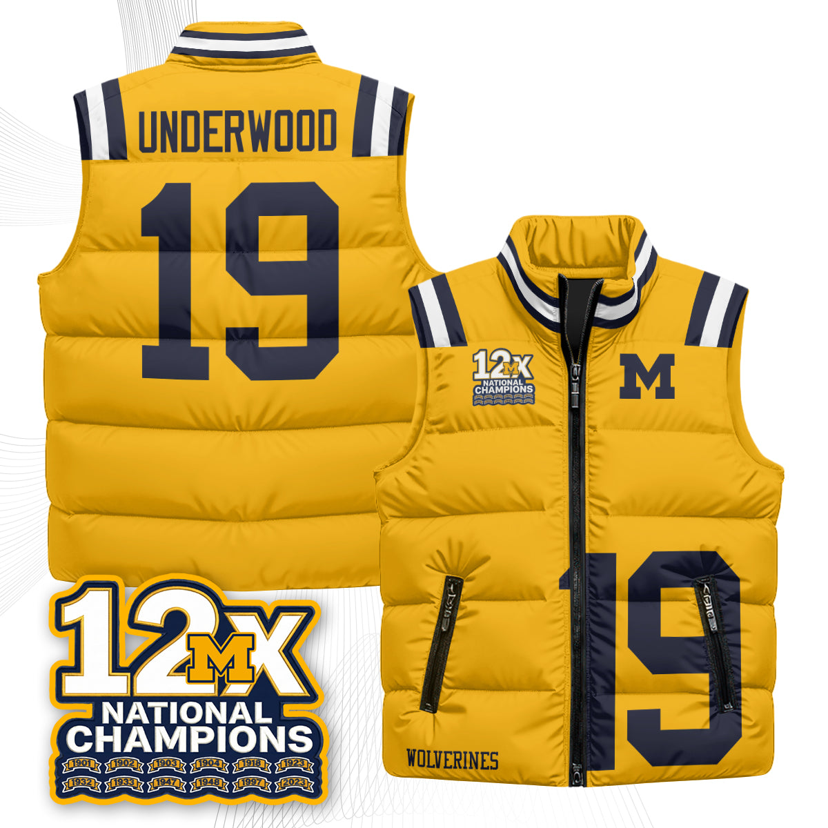 MICH 12X Champs Puffer Vest - Printed