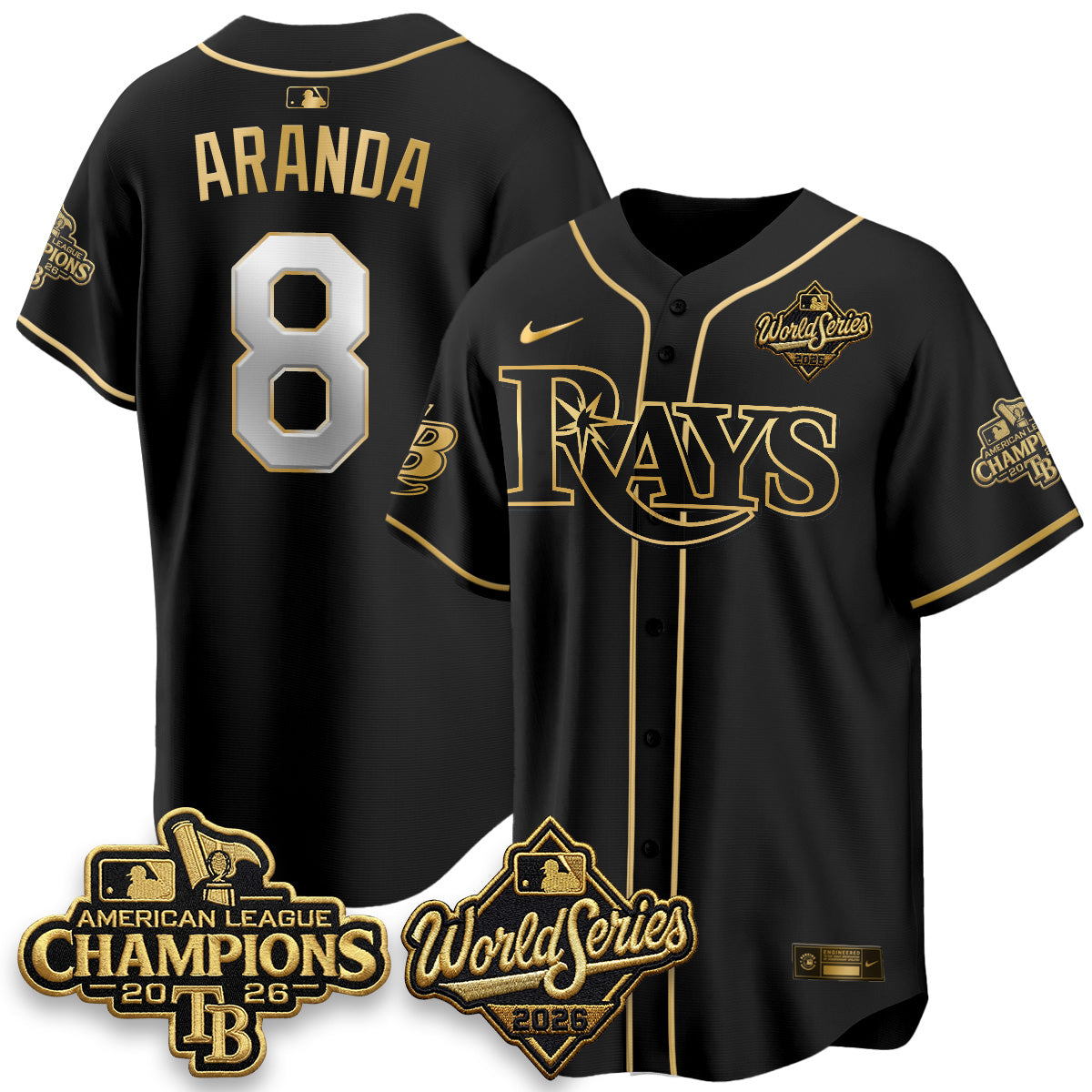 TB 2026 AL Champions Black Gold Edition Vapor Jersey V2- Stitched