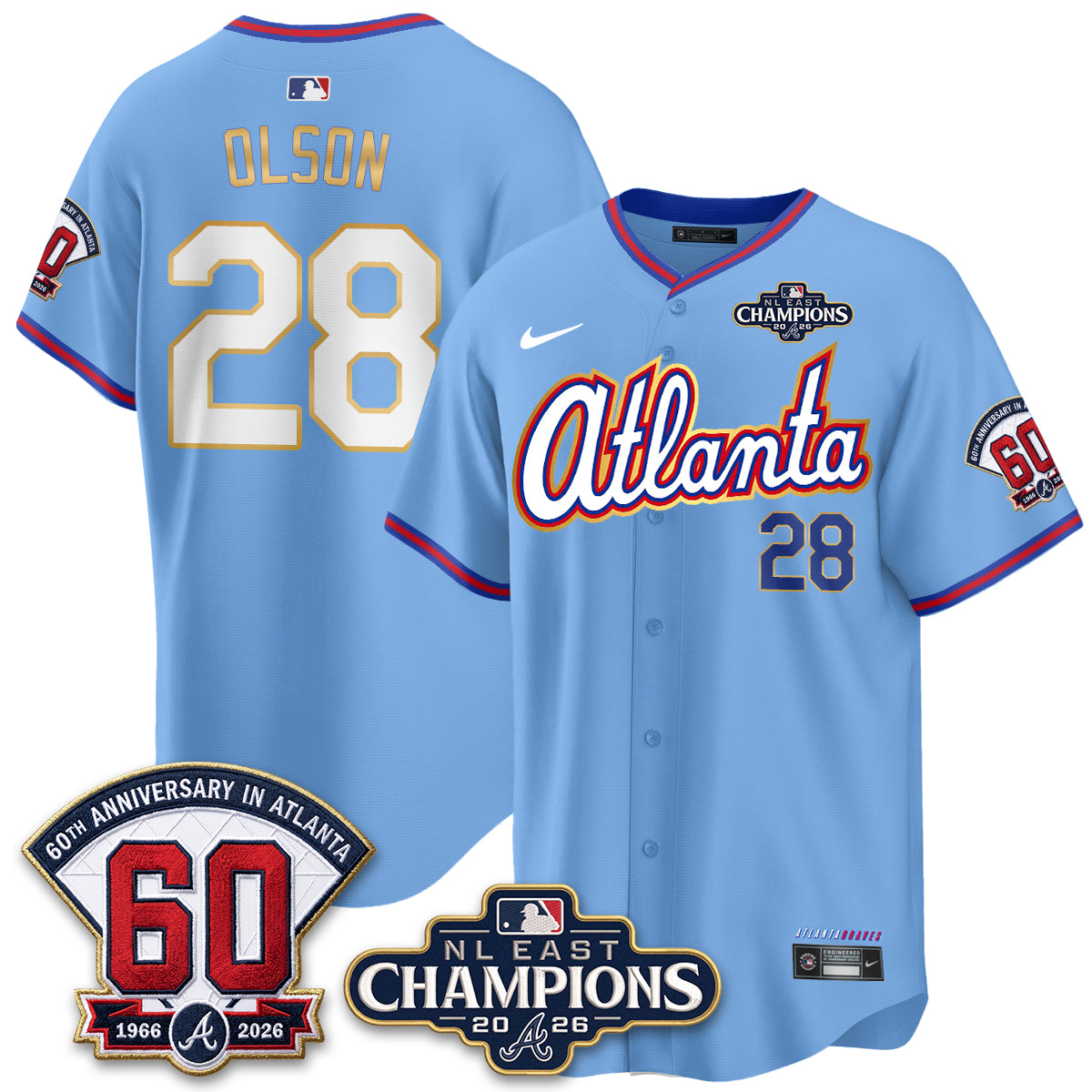 Atlanta Braves 2026 NL East Champs Gold Edition Vapor Jersey - Stitched