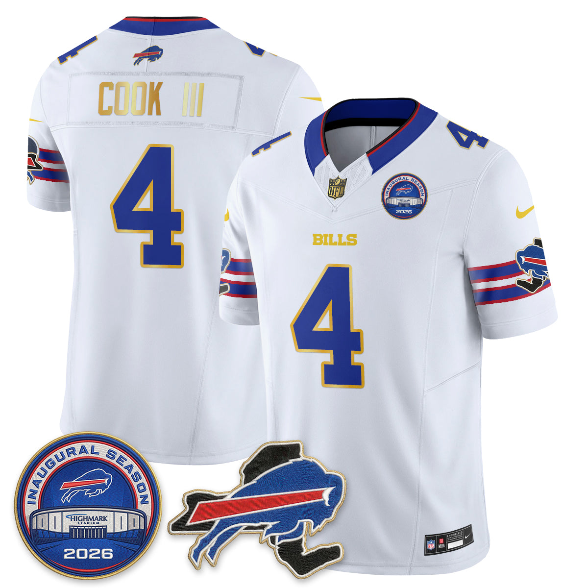Buffalo Bills 2026 Gold Trim Edition Vapor Jersey - Stitched