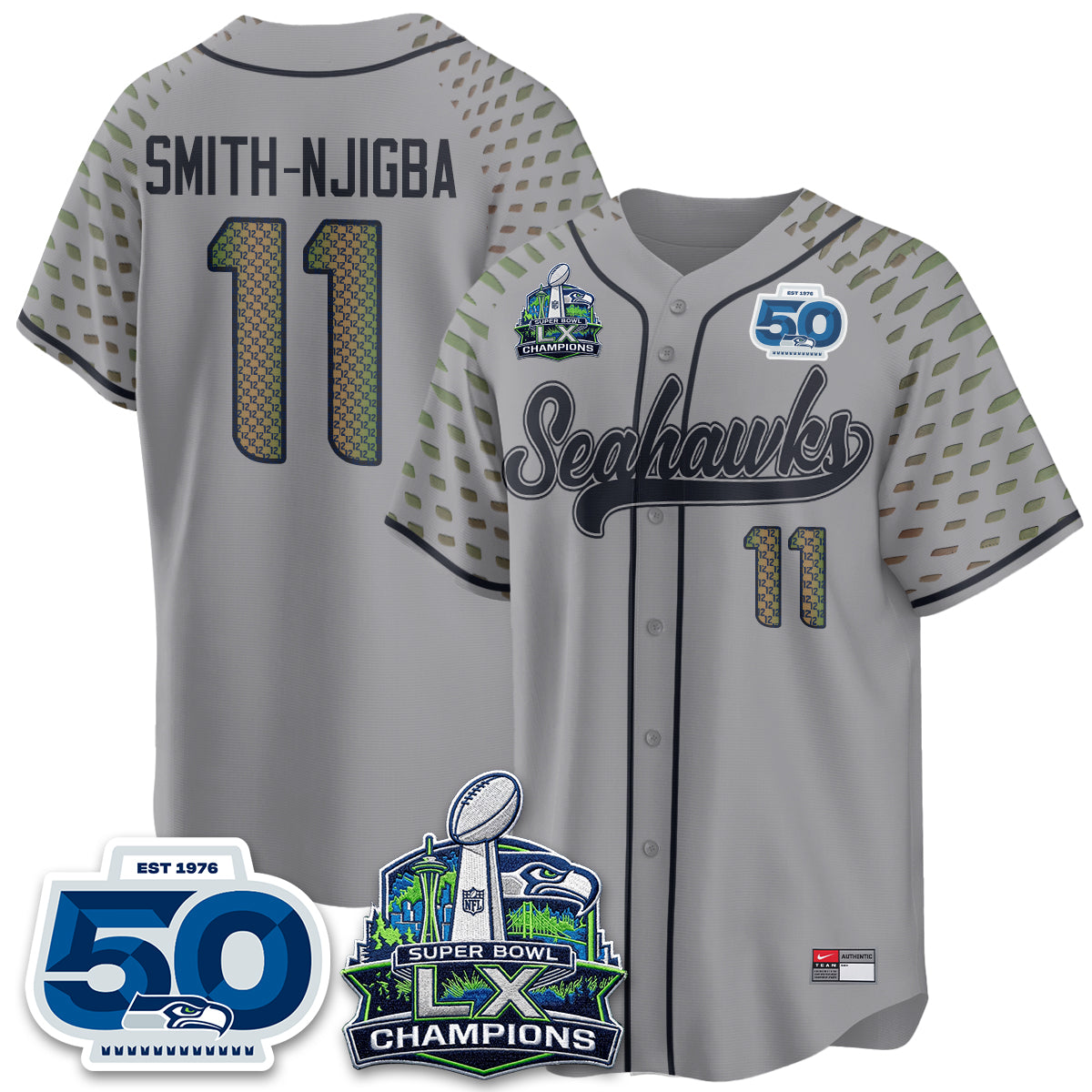 Seattle Seahawks SB LX Champs Vapor Baseball Jersey - Stitch