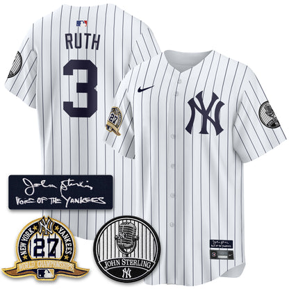 NYY John Sterling Tribute Patch Vapor Premier Limited Jersey - Stitched