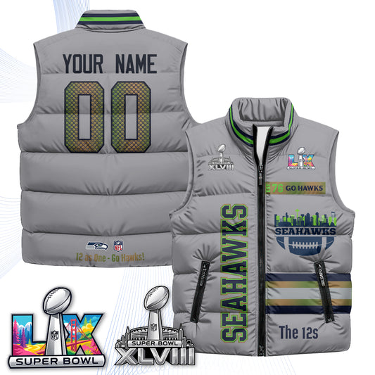 Seattle Seahawks "Go Hawks" Edition Custom Puffer Vest - Printed