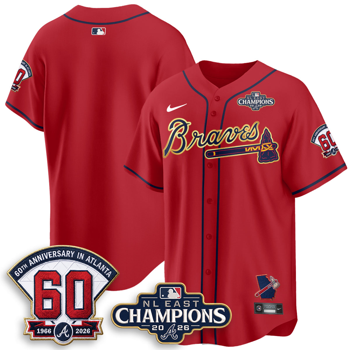Atlanta Braves 2026 NL East Champs Gold Edition Vapor Jersey - Stitched