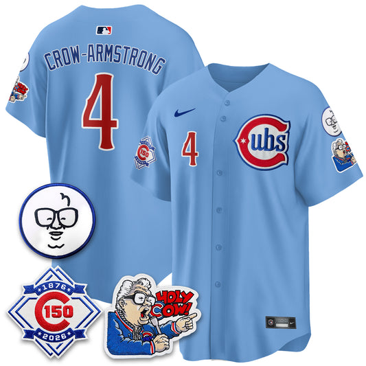 CHC 150th Anniversary Harry Caray Holy Cow Limited Blue Jersey - Stitched