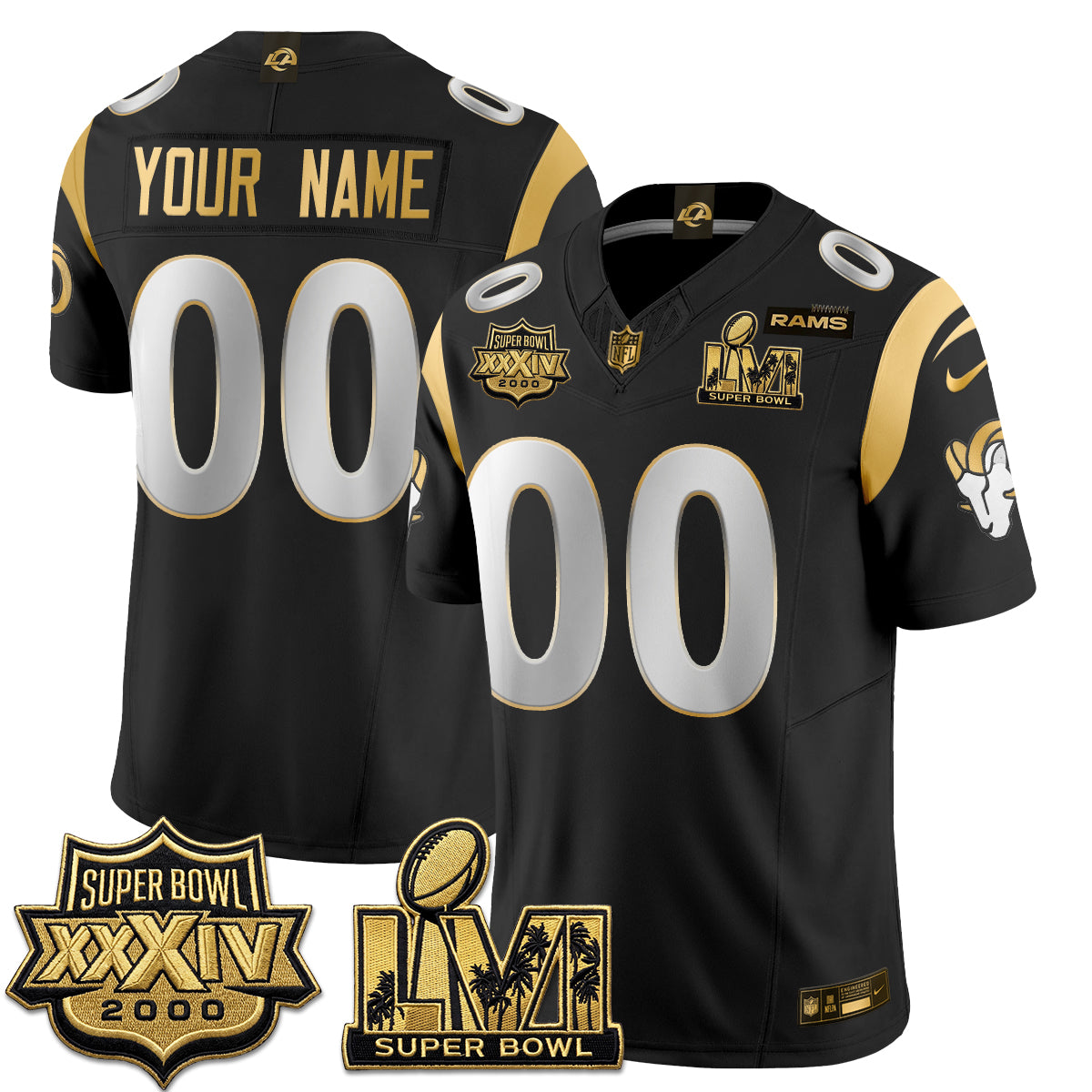 LAR SBowl Champs Gold Vapor Custom Jersey - Stitched