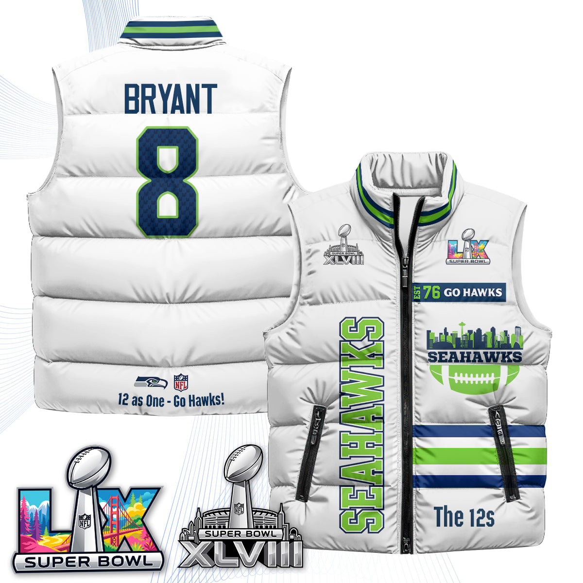 Seattle Seahawks "Go Hawks" Edition Puffer Vest - Printed