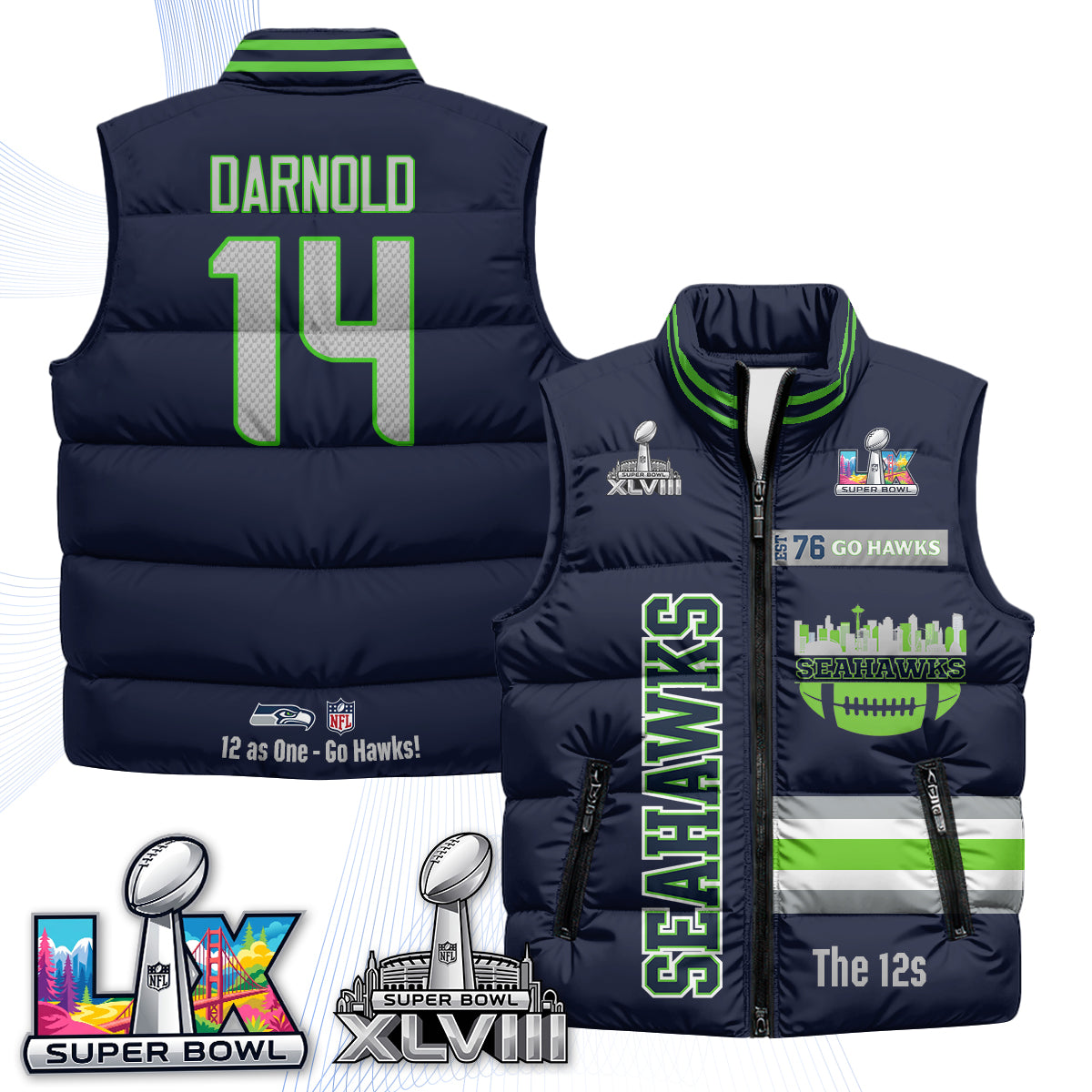 Seattle Seahawks "Go Hawks" Edition Puffer Vest - Printed