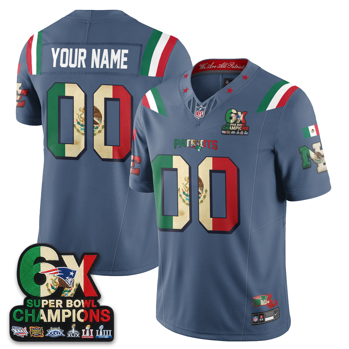 New England Patriots Mexico Edition Vapor Custom Jersey - Stitched