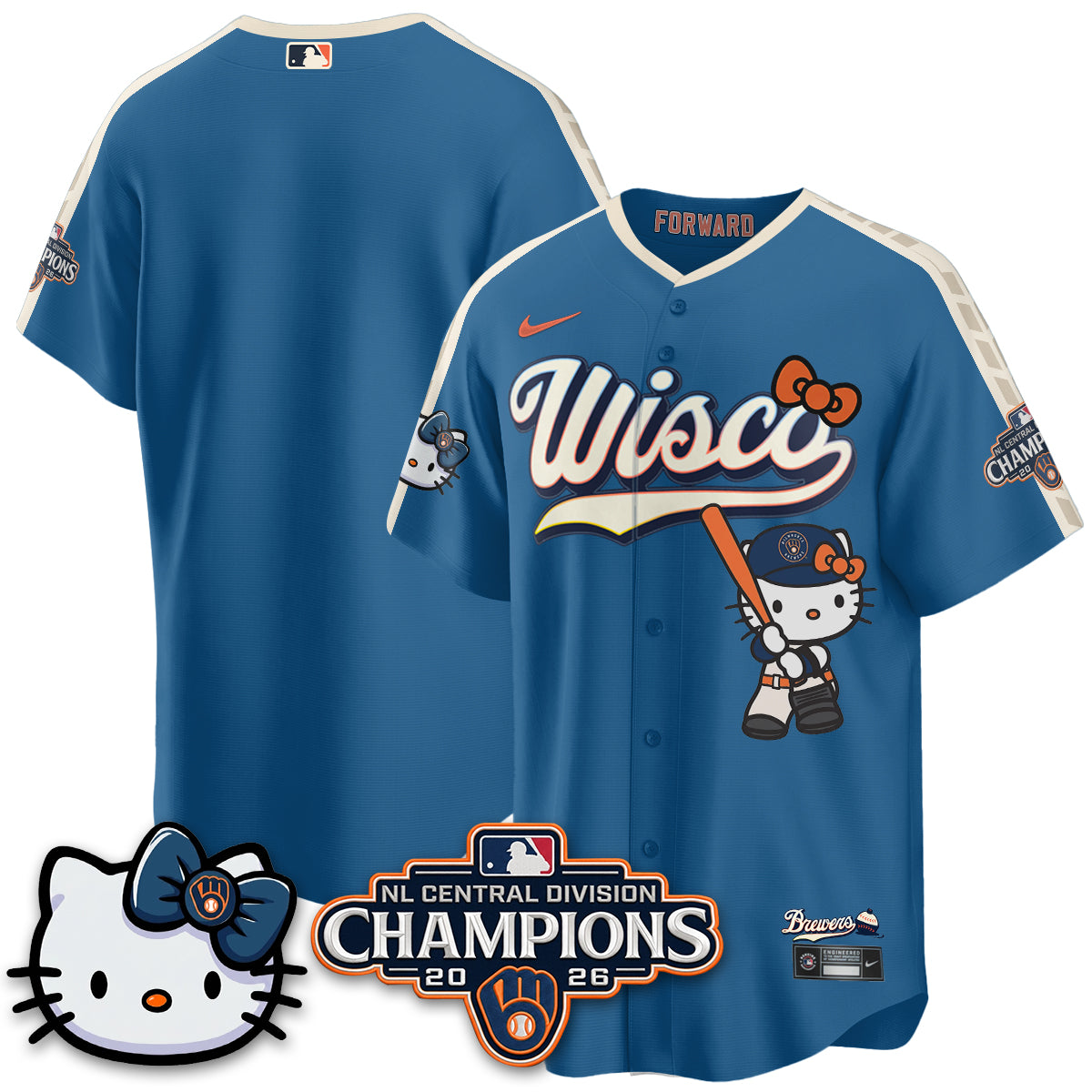 Milwaukee Brewers NL Central Champs x Meow KT Vapor Jersey - Stitched