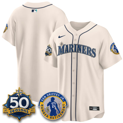 SEA Ken Griffey Jr. Patch Vapor Premier Limited Jersey - All Stitched