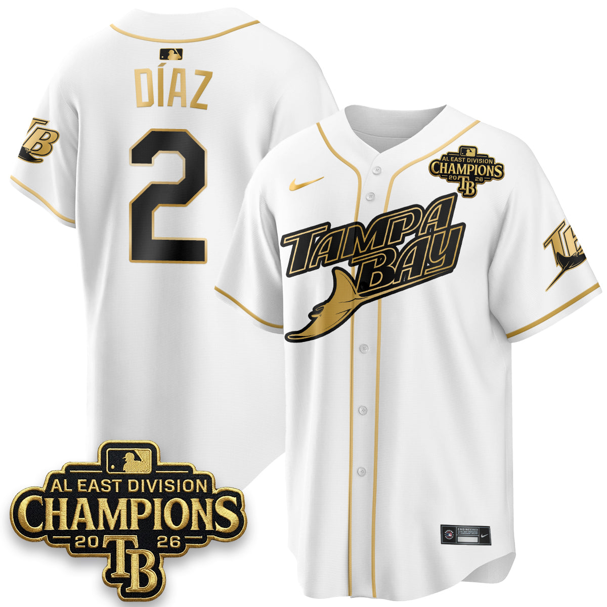 TB 2026 AL East Champs Gold Edition Vapor Jersey - Stitched