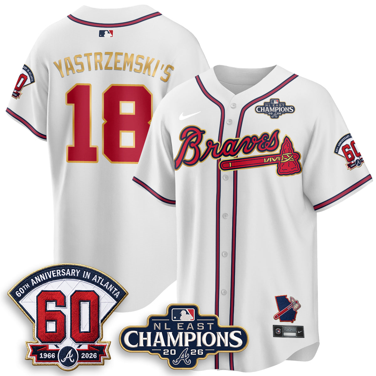 Atlanta Braves 2026 NL East Champs Gold Edition Vapor Jersey - Stitched
